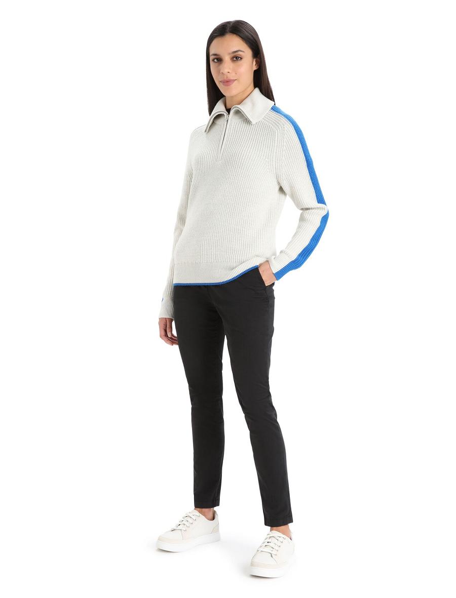 Ecru Heather / Lazurite Icebreaker Merino Lodge Long Sleeve Half Zip Women's Sweaters | AU 1622YXFU